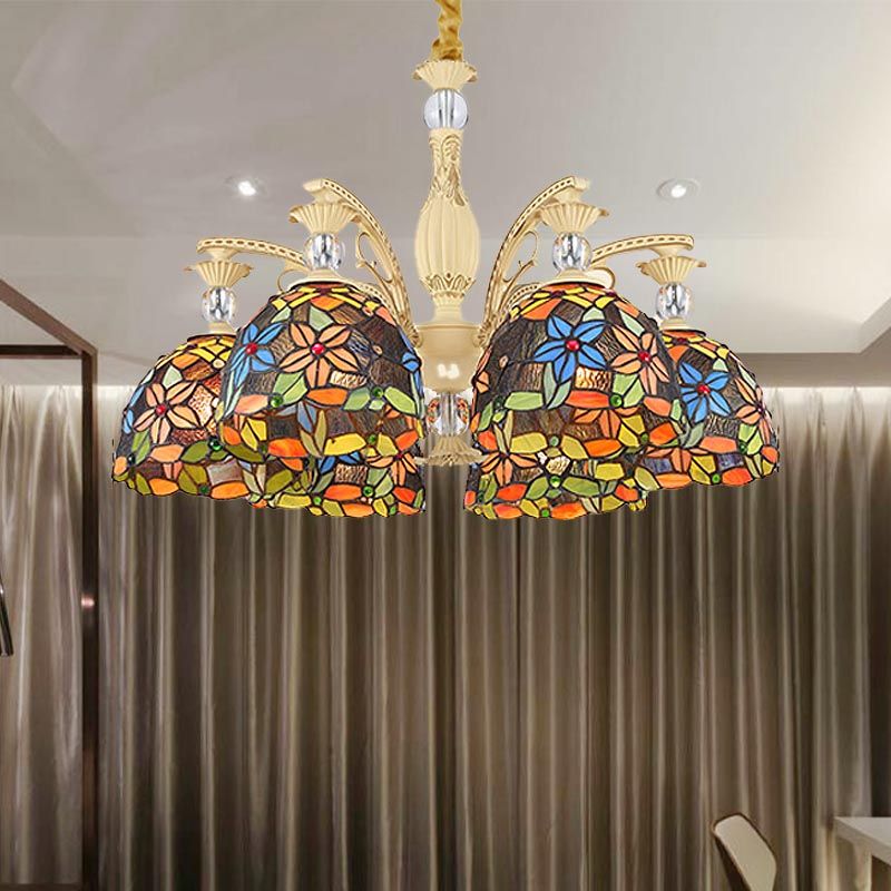 Tiffany Vintage Flower Chandelier, Multicolor Dining Room - Letslighting