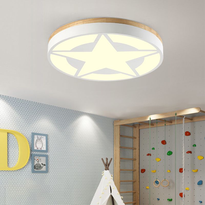 Arisha Modern Round Star Acrylic Wood Flush Mount Ceiling Light
