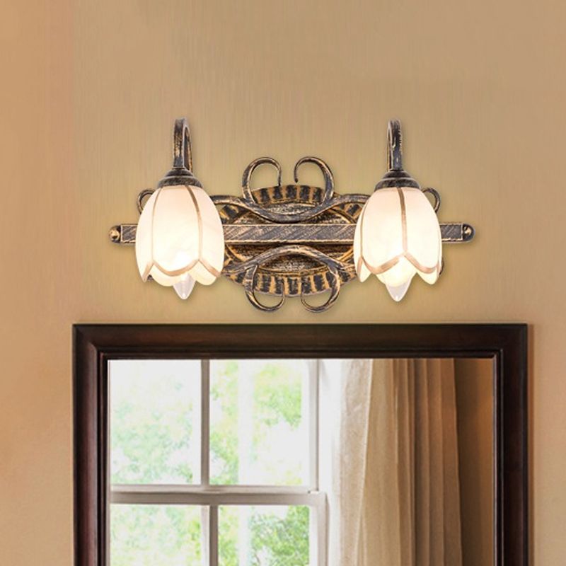 Ray Antique Brass Flower Mirror Front Vanity Wall Lamp