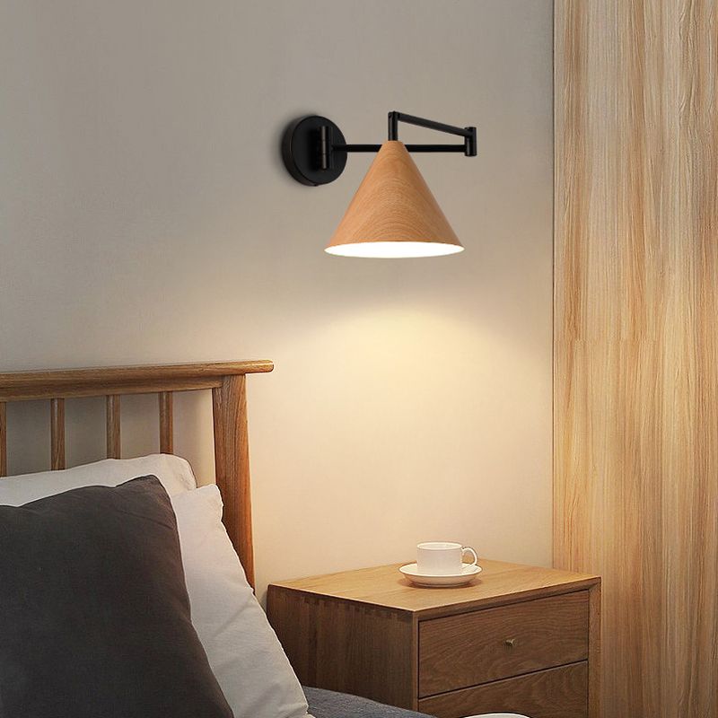 Muto Cone Shaped Adjustable Wall Lamp, /Wood, Bedroom - Letslighting