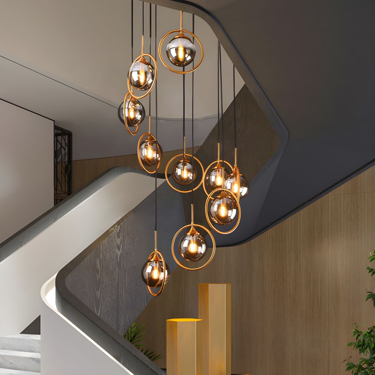 Valentina Modern Spiral Ball Glass Staircase Chandelier - Letslighting