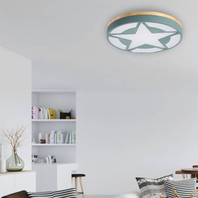 Arisha Modern Round Star Acrylic Wood Flush Mount Ceiling Light