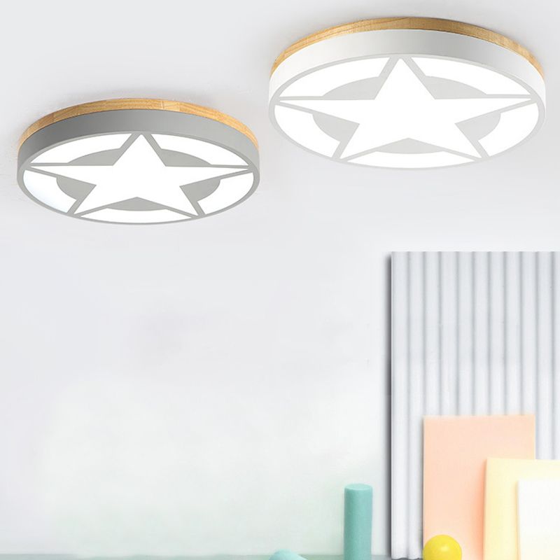 Arisha Modern Round Star Acrylic Wood Flush Mount Ceiling Light
