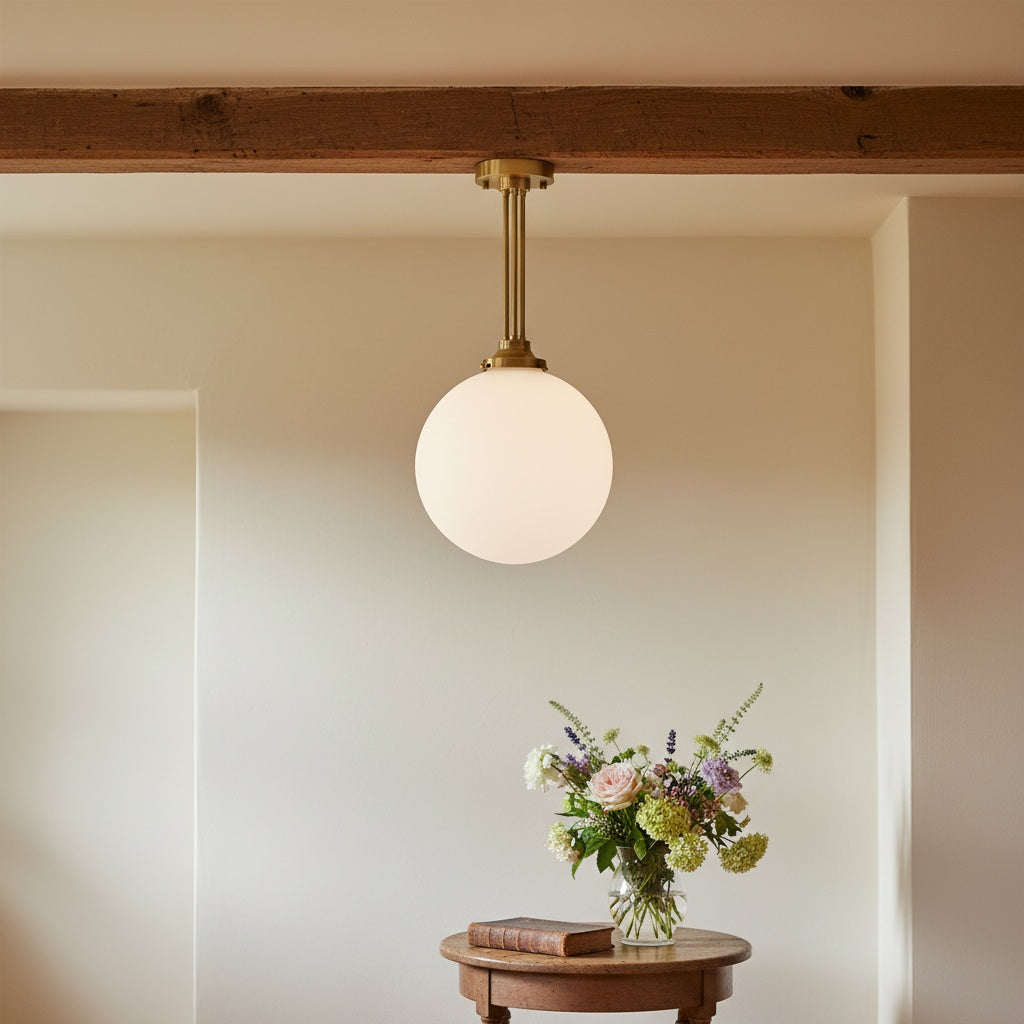 Pearl Brass Globe Pendant Light Living Room
