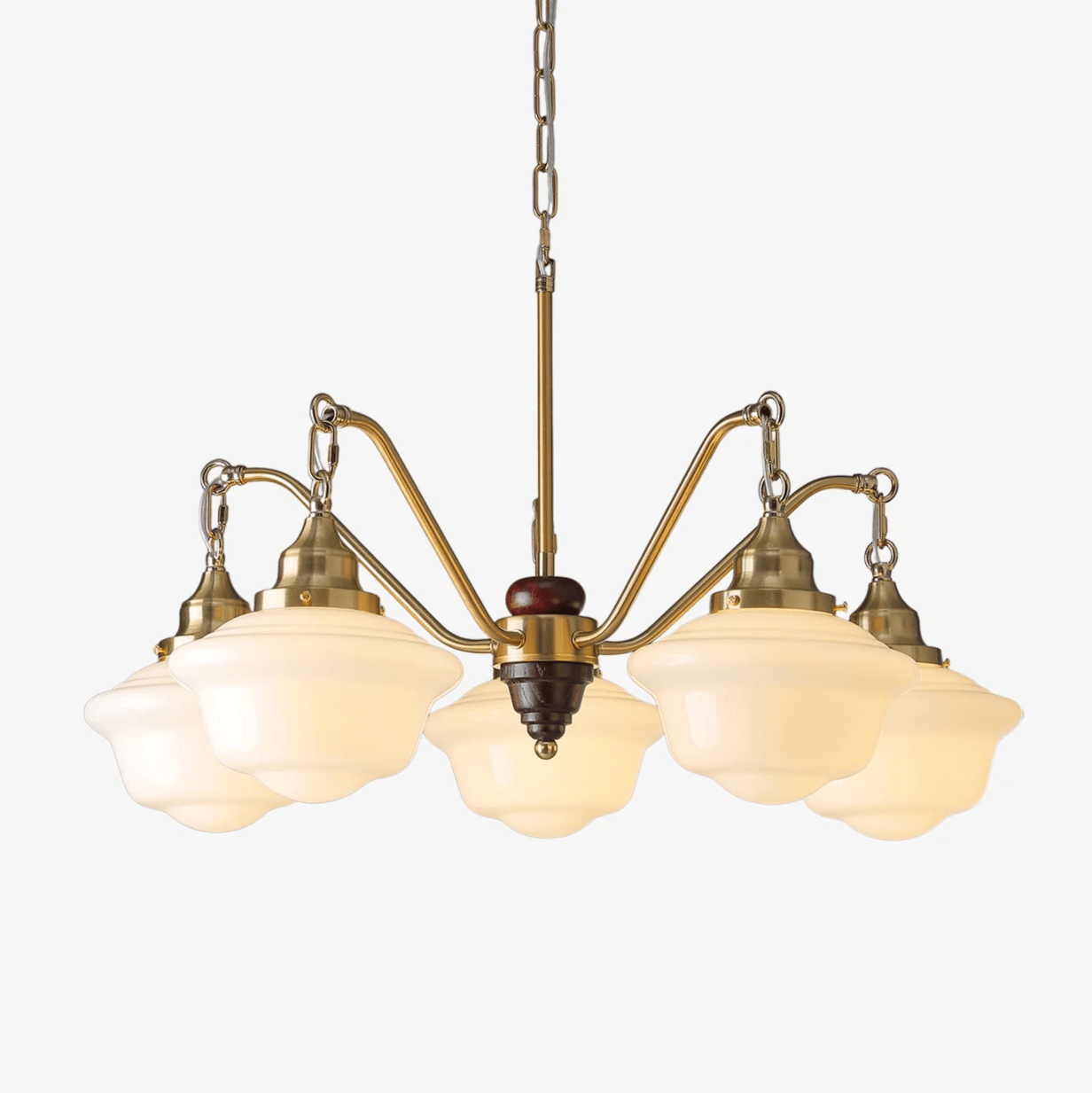 Lustra Chandelier Brass Wood Frosted Glass Classic - Letslighting