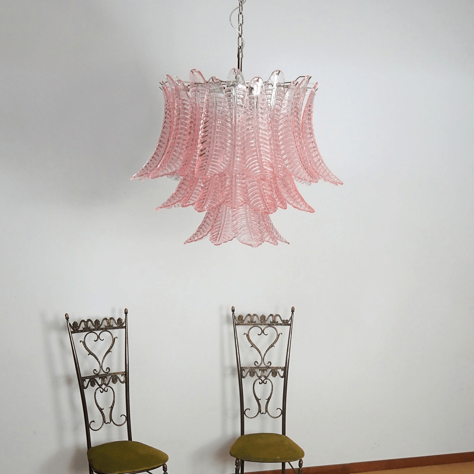 Aurora Chandelier Pink Leaf Glass Layered Graceful Luxury - Letslighting