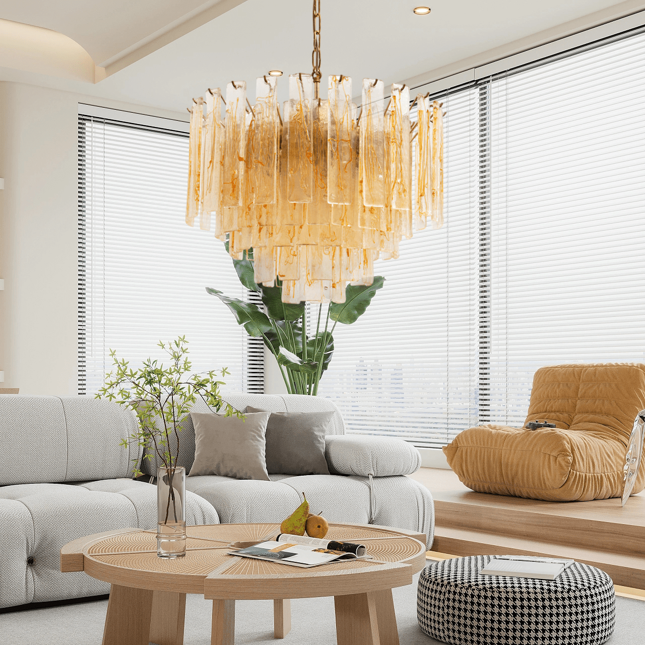 Aurora Chandelier Golden Amber Glass Layered Geometric Luxury - Letslighting