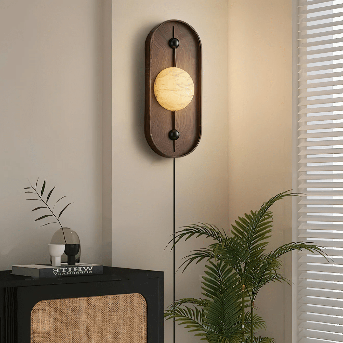 Lyvaran Oval Alabaster Wood Wall Light - Letslighting