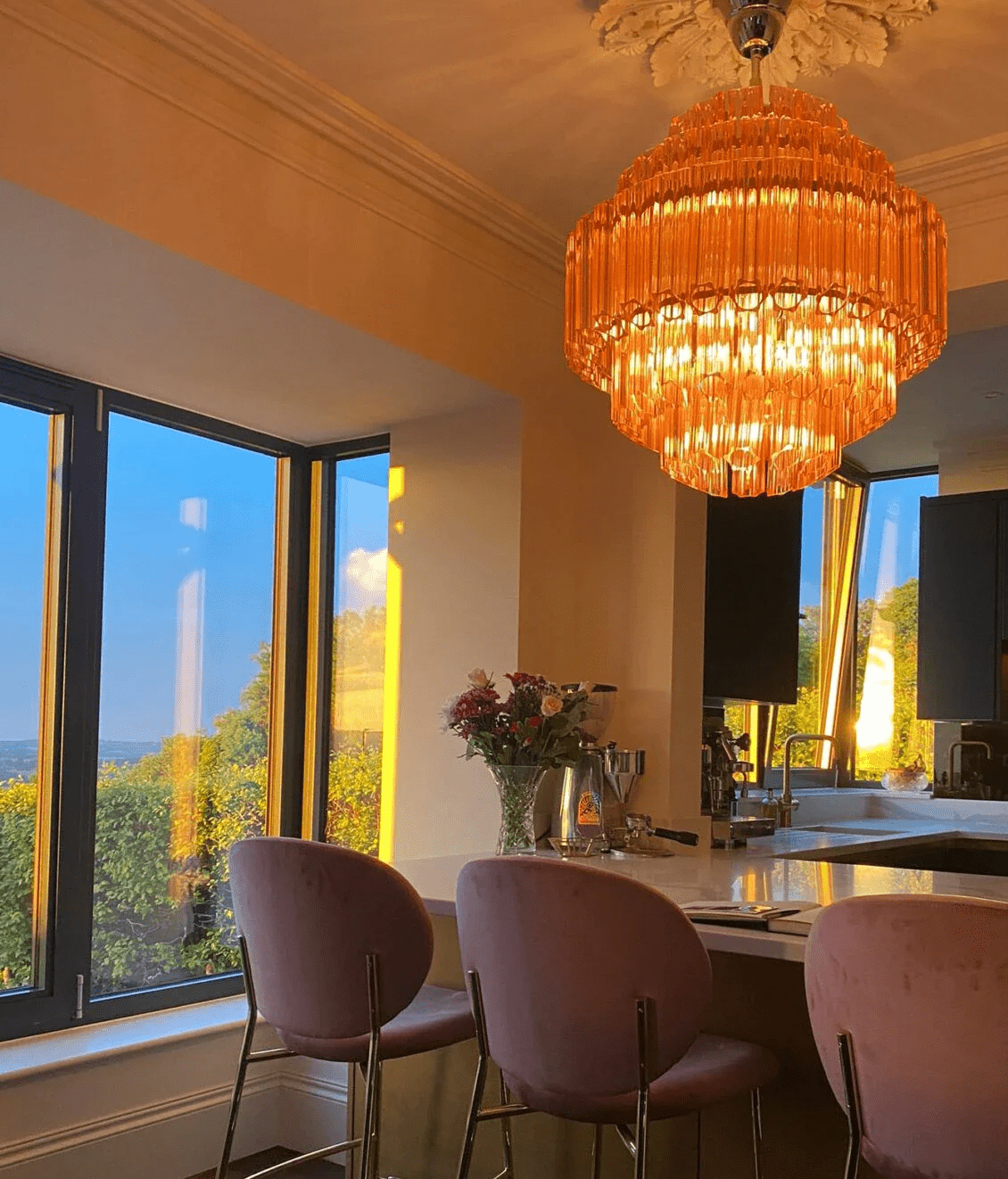 Aurora Chandelier Pink Glass Tube Layered Diamond - Letslighting