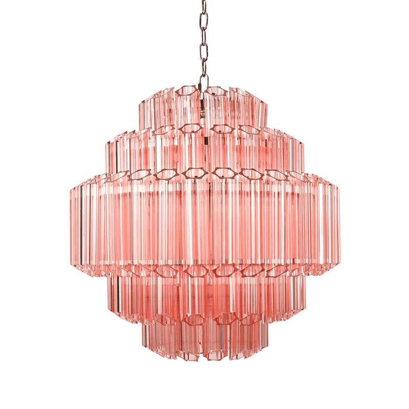 Aurora Chandelier Pink Glass Tube Layered Diamond - Letslighting