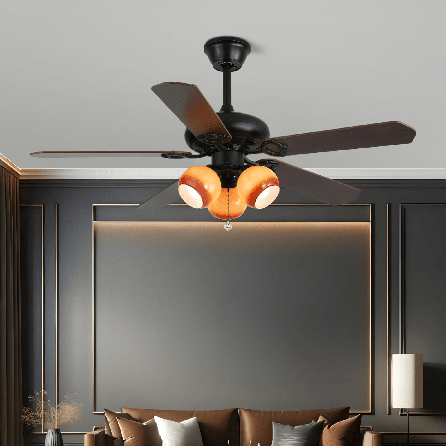 Calviera Vintage Wood Glass Ceiling Fan Light - Letslighting