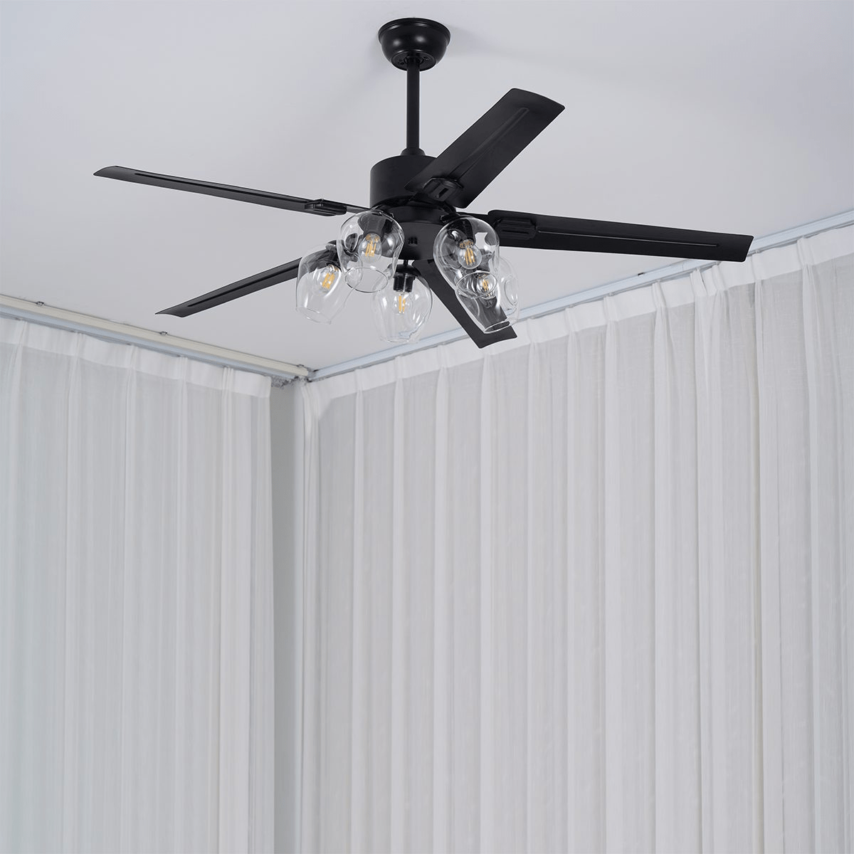 Zazoren Vintage Black Glass Ceiling Fan Light - Letslighting