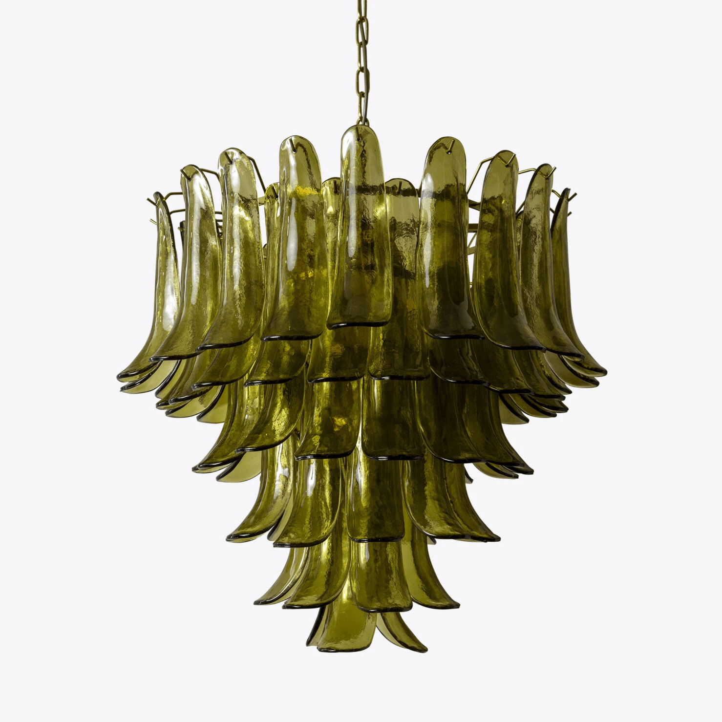 Aurora Chandelier Green Petal Glass Layered Natural - Letslighting