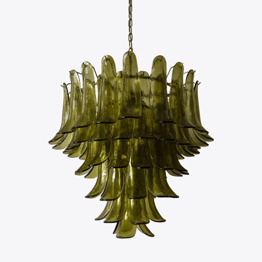 Aurora Chandelier Green Petal Glass Layered Natural - Letslighting