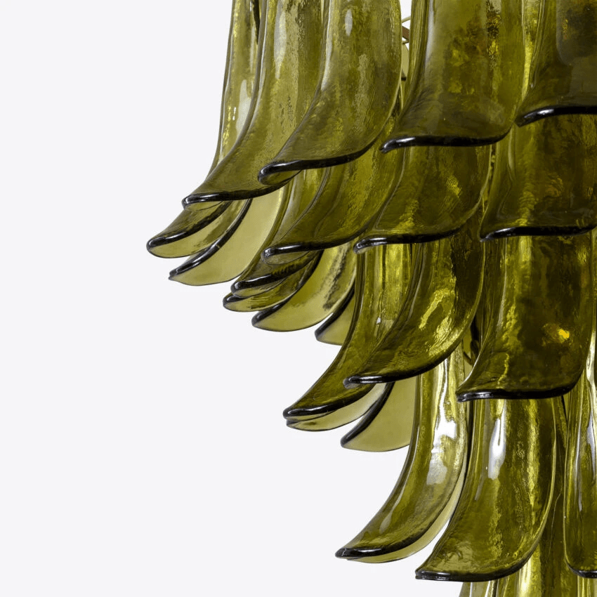 Aurora Chandelier Green Petal Glass Layered Natural - Letslighting