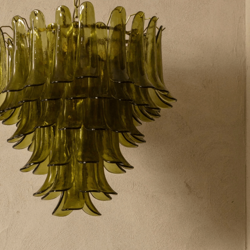 Aurora Chandelier Green Petal Glass Layered Natural - Letslighting