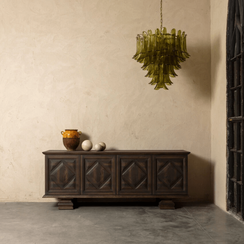 Aurora Chandelier Green Petal Glass Layered Natural - Letslighting