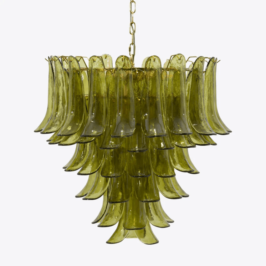 Aurora Chandelier Green Petal Glass Layered Natural - Letslighting
