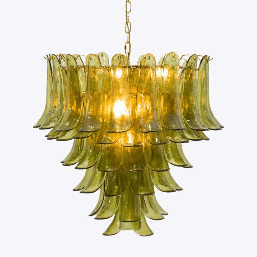 Aurora Chandelier Green Petal Glass Layered Natural - Letslighting