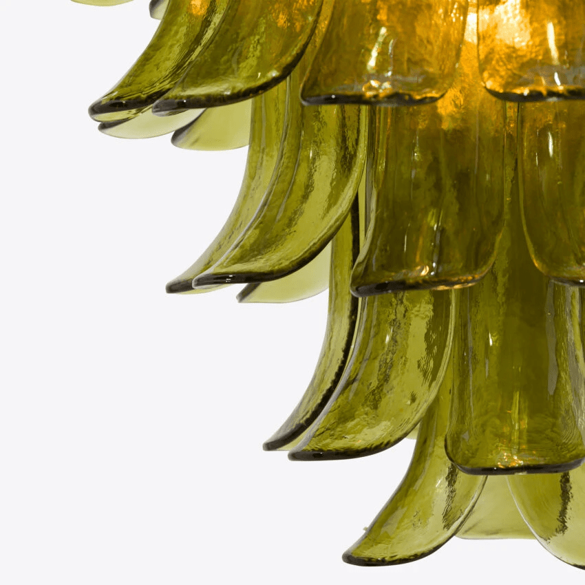 Aurora Chandelier Green Petal Glass Layered Natural - Letslighting