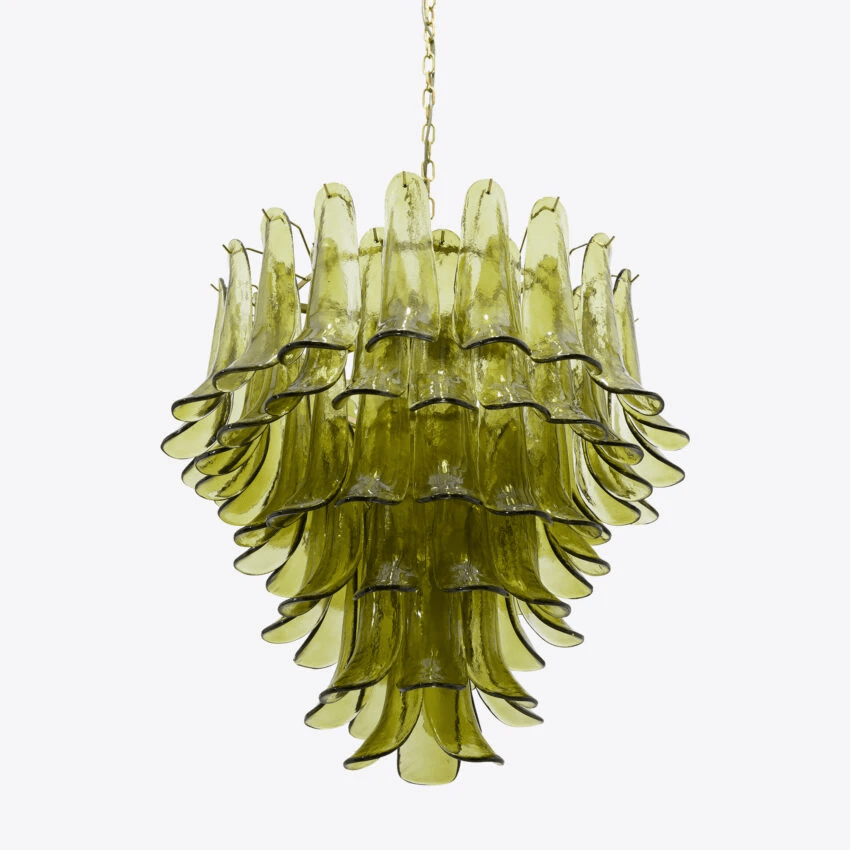Aurora Chandelier Green Petal Glass Layered Natural - Letslighting