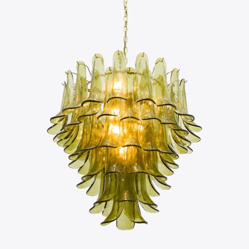 Aurora Chandelier Green Petal Glass Layered Natural - Letslighting