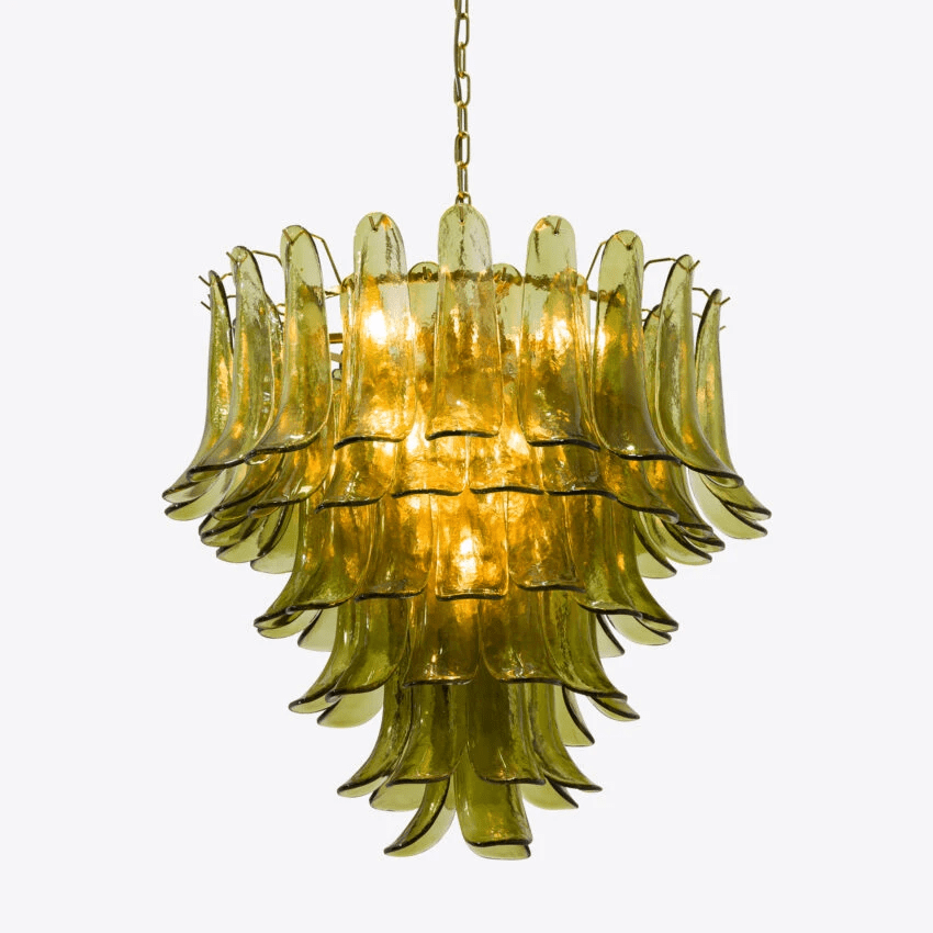 Aurora Chandelier Green Petal Glass Layered Natural - Letslighting