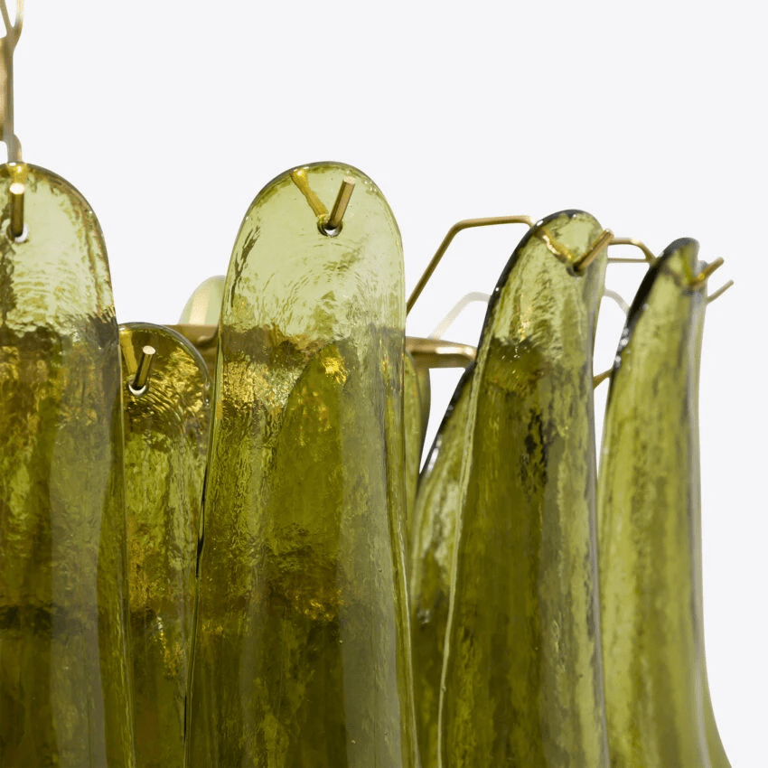 Aurora Chandelier Green Petal Glass Layered Natural - Letslighting