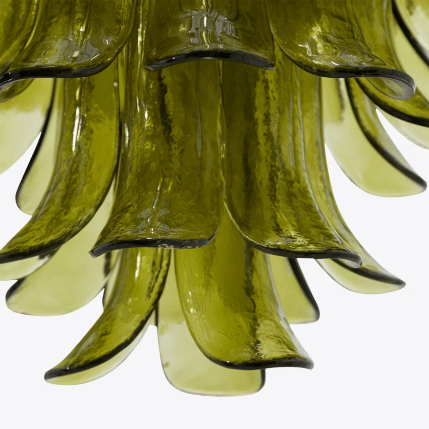 Aurora Chandelier Green Petal Glass Layered Natural - Letslighting