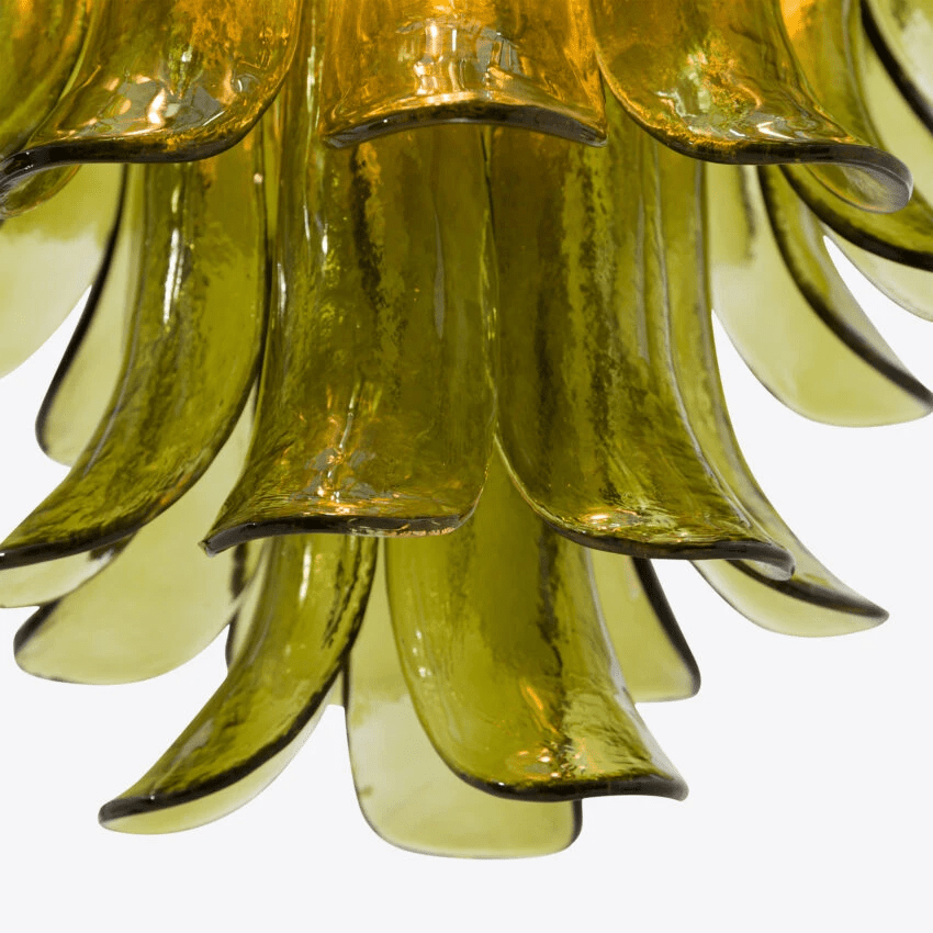 Aurora Chandelier Green Petal Glass Layered Natural - Letslighting