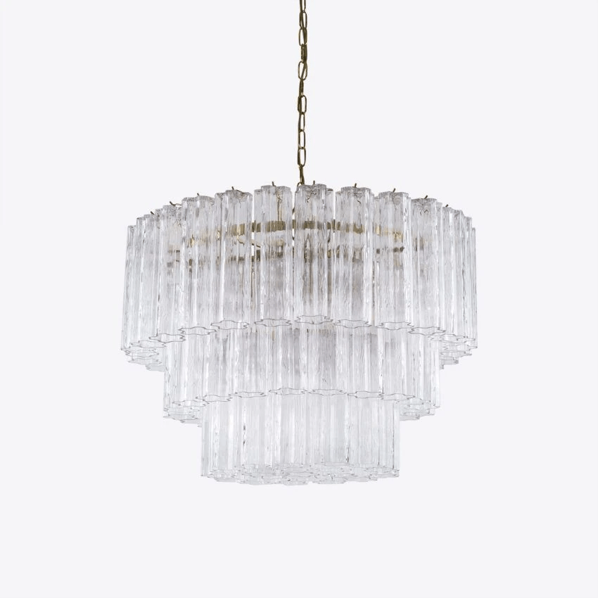 Aurora Chandelier Five Tier Fluted Glass Tube Mid Century - Letslighting