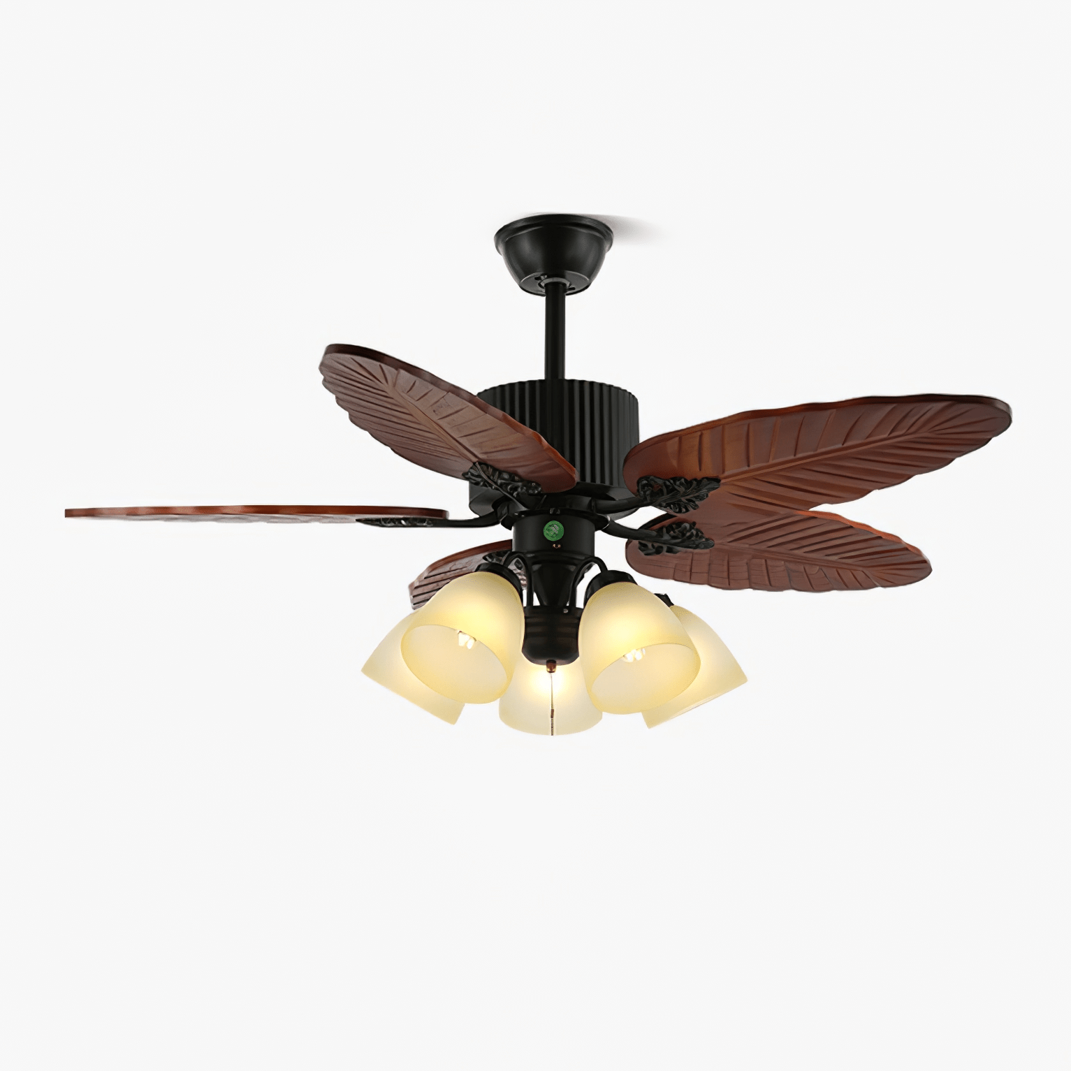 Elara Tropical Wood Glass Ceiling Fan Light - Letslighting