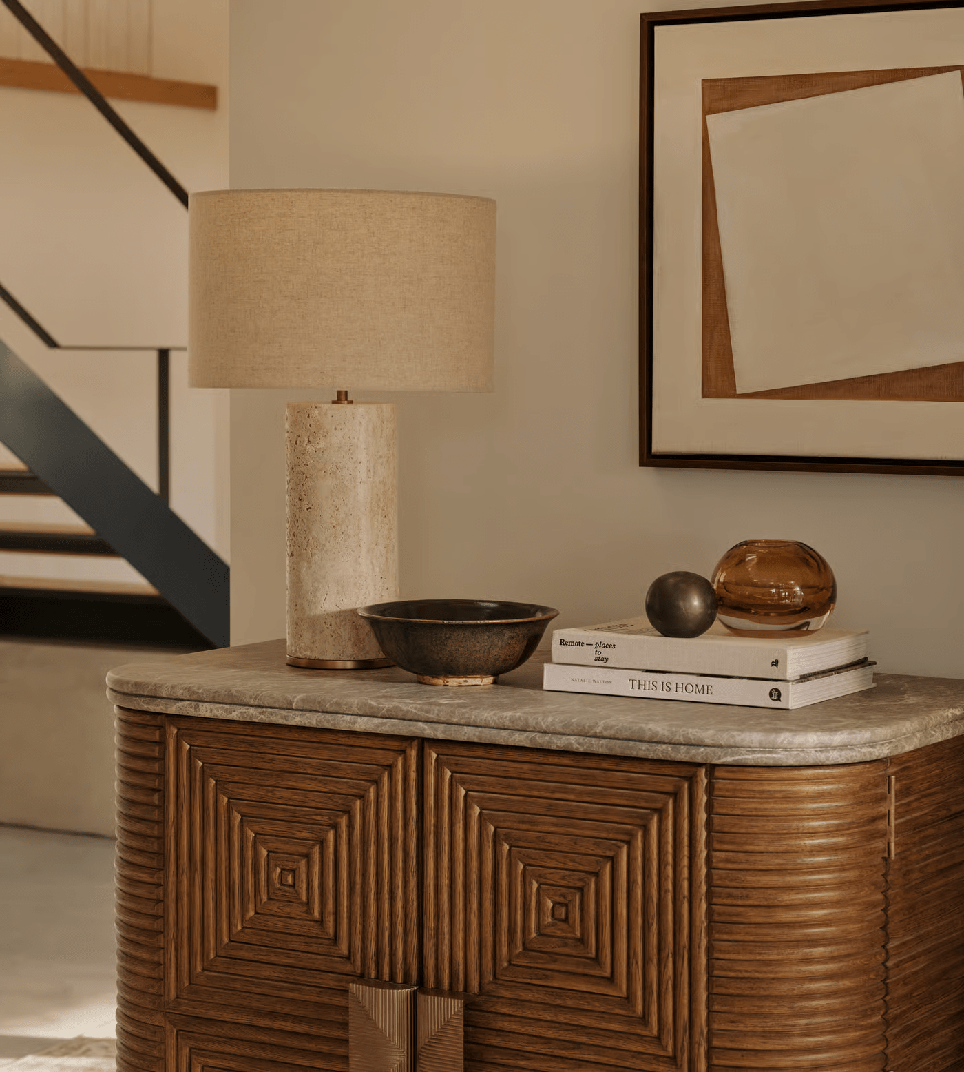 Vonoryra Cylindrical Travertine Table Lamp - Letslighting