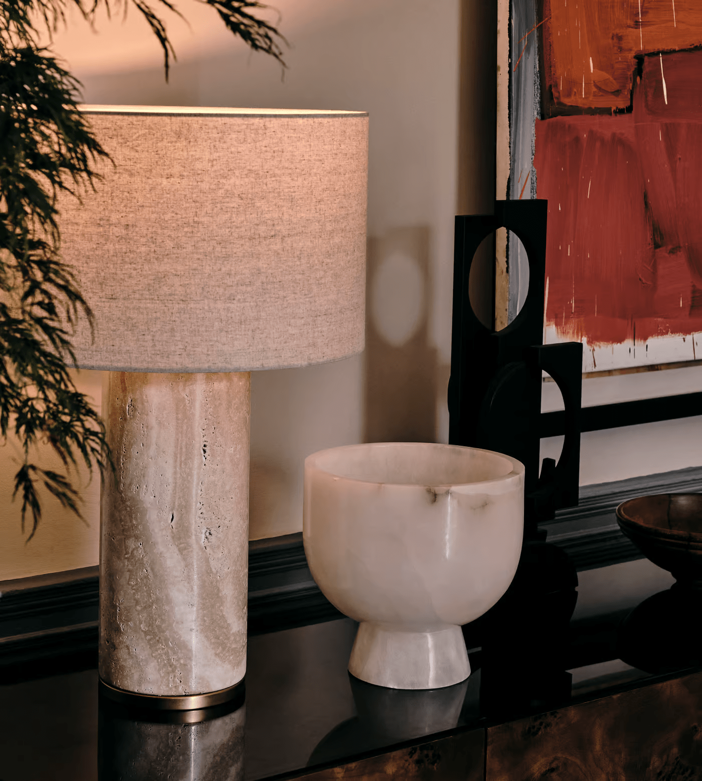 Vonoryra Cylindrical Travertine Table Lamp - Letslighting