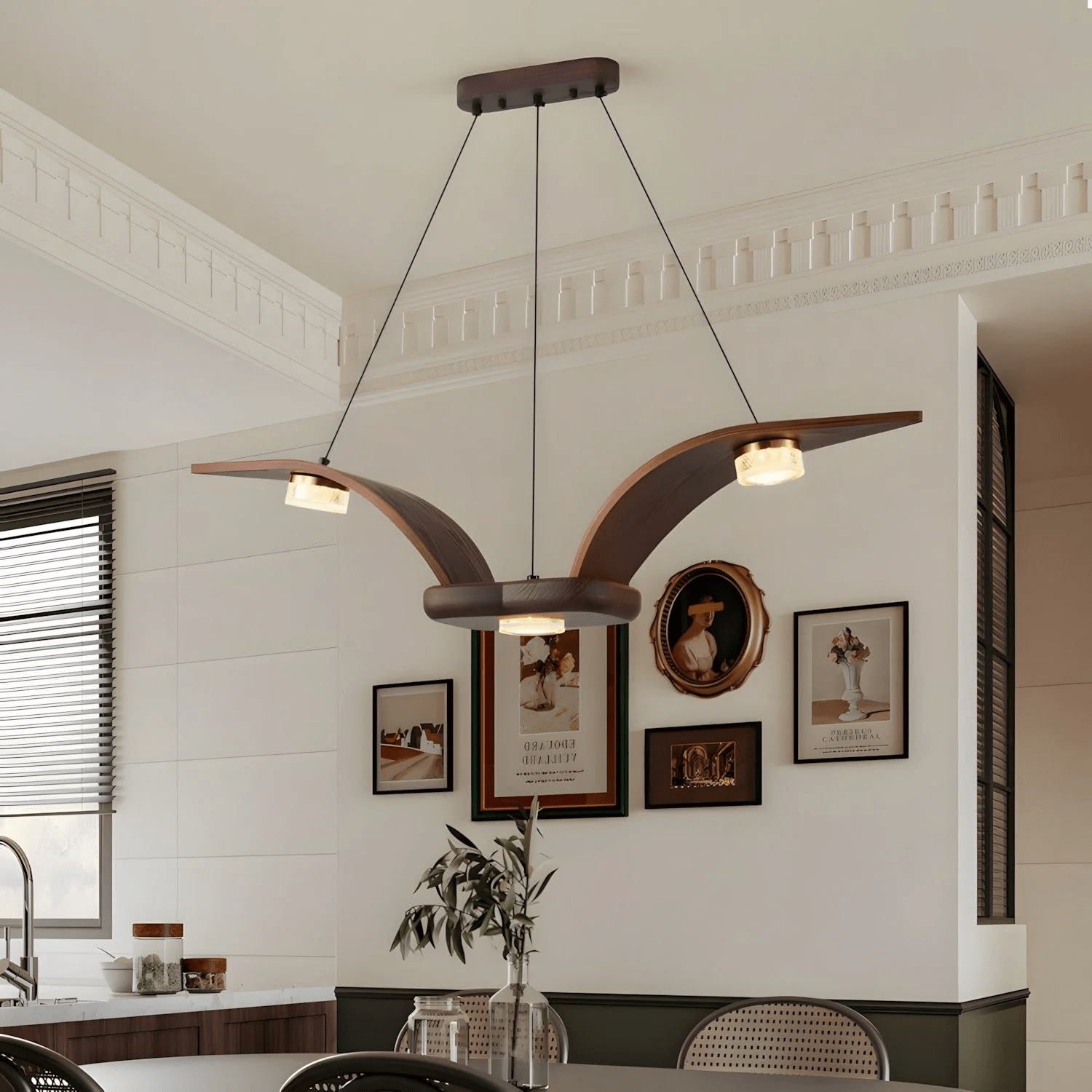 Lustra Chandelier Walnut Wood Crystal Sculptural - Letslighting