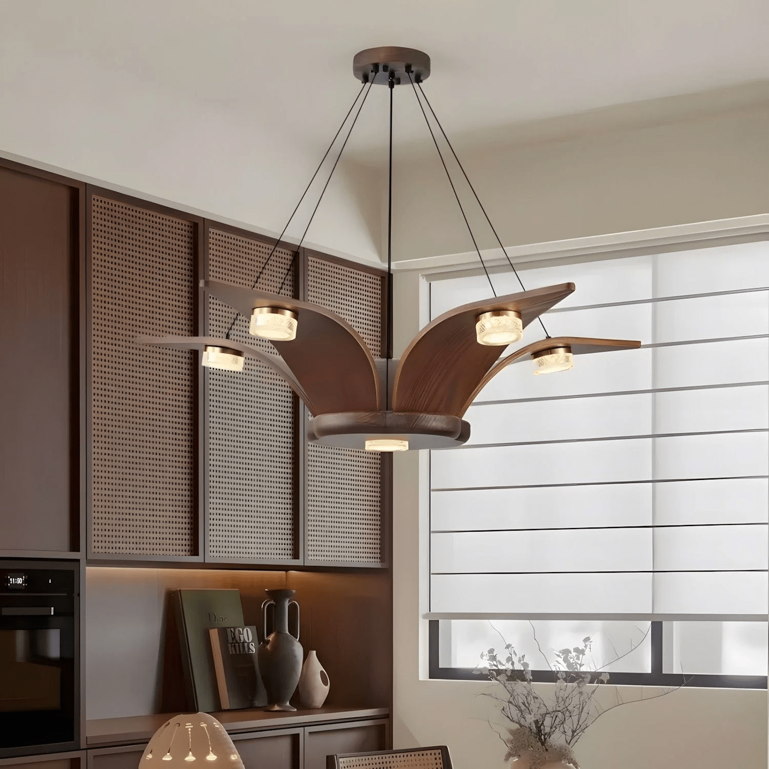 Lustra Chandelier Walnut Wood Crystal Sculptural - Letslighting