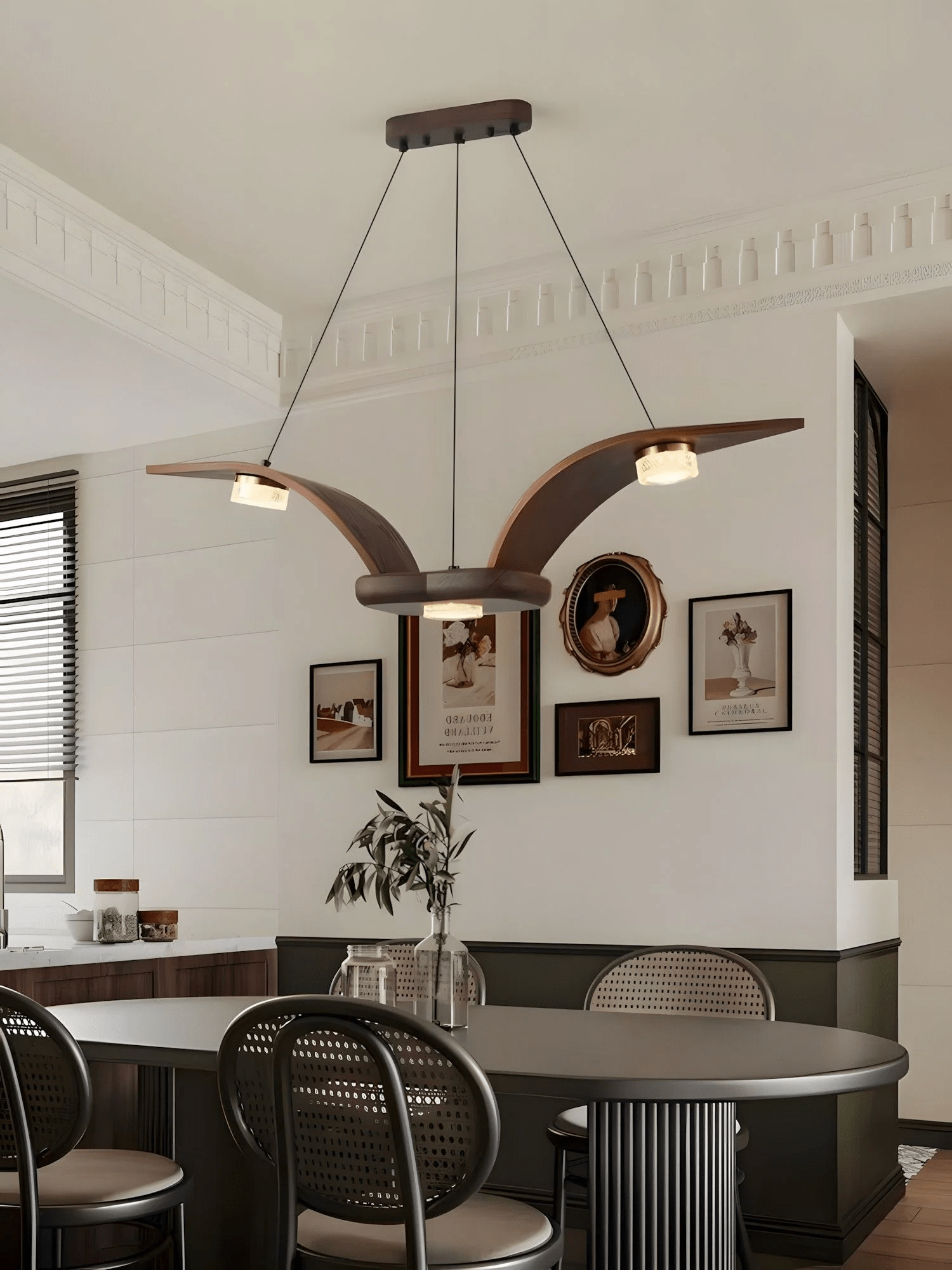 Lustra Chandelier Walnut Wood Crystal Sculptural - Letslighting