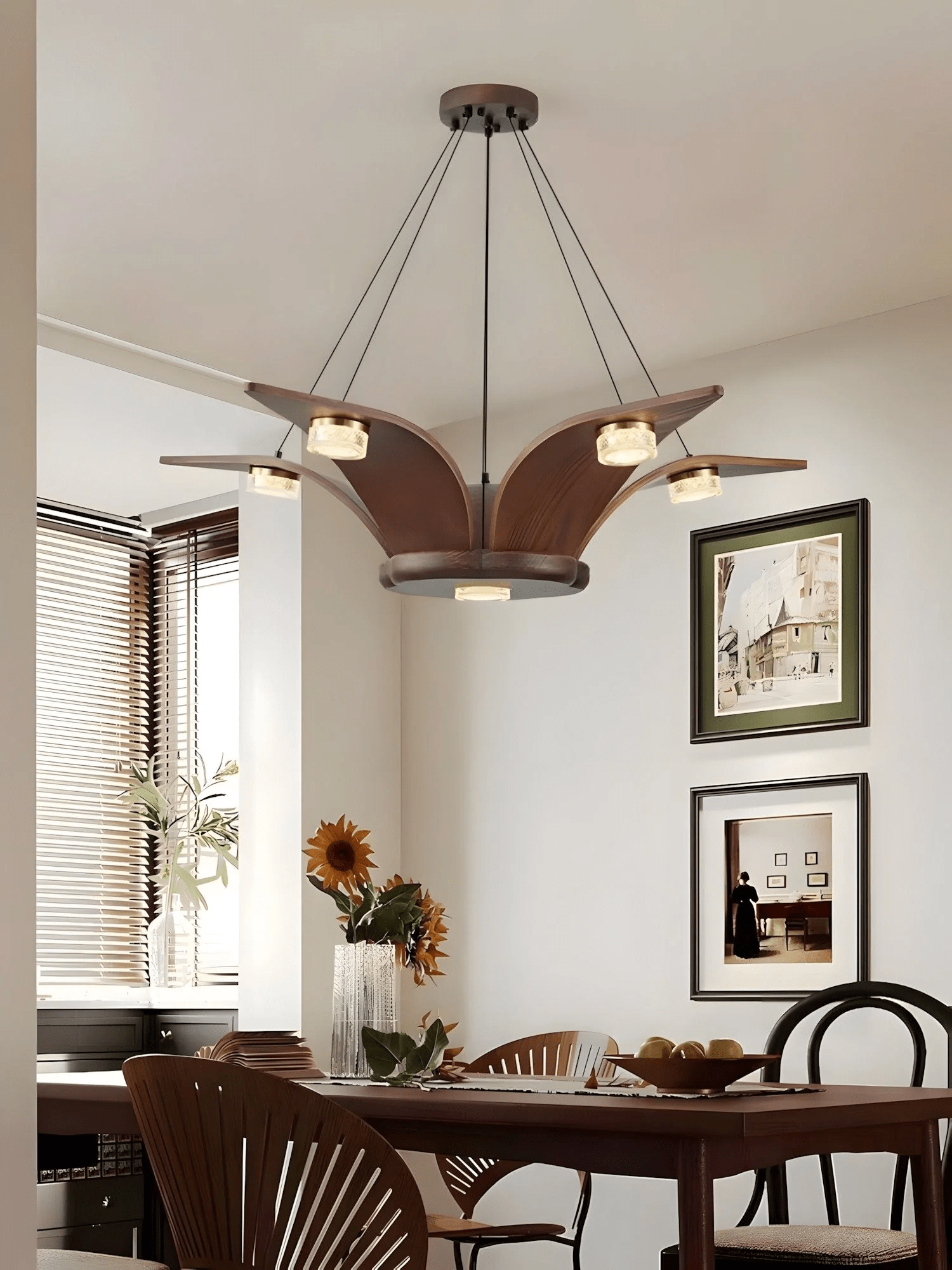 Lustra Chandelier Walnut Wood Crystal Sculptural - Letslighting