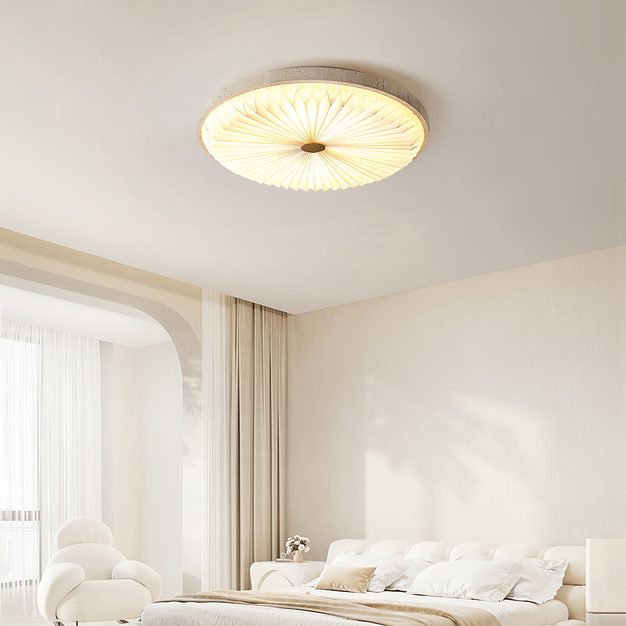 Heliora Modern Travertine & PC Ceiling Light
