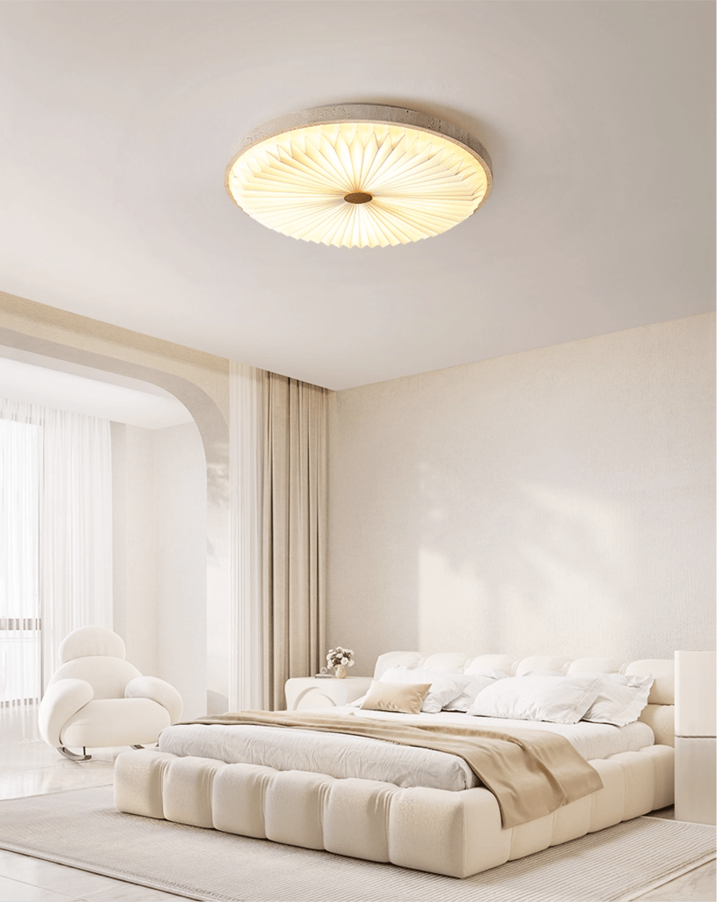 Heliora Modern Travertine & PC Ceiling Light