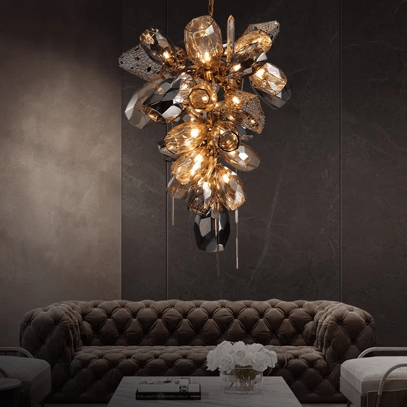 Aurora Chandelier Modern Glass Crystal Smoked Cluster