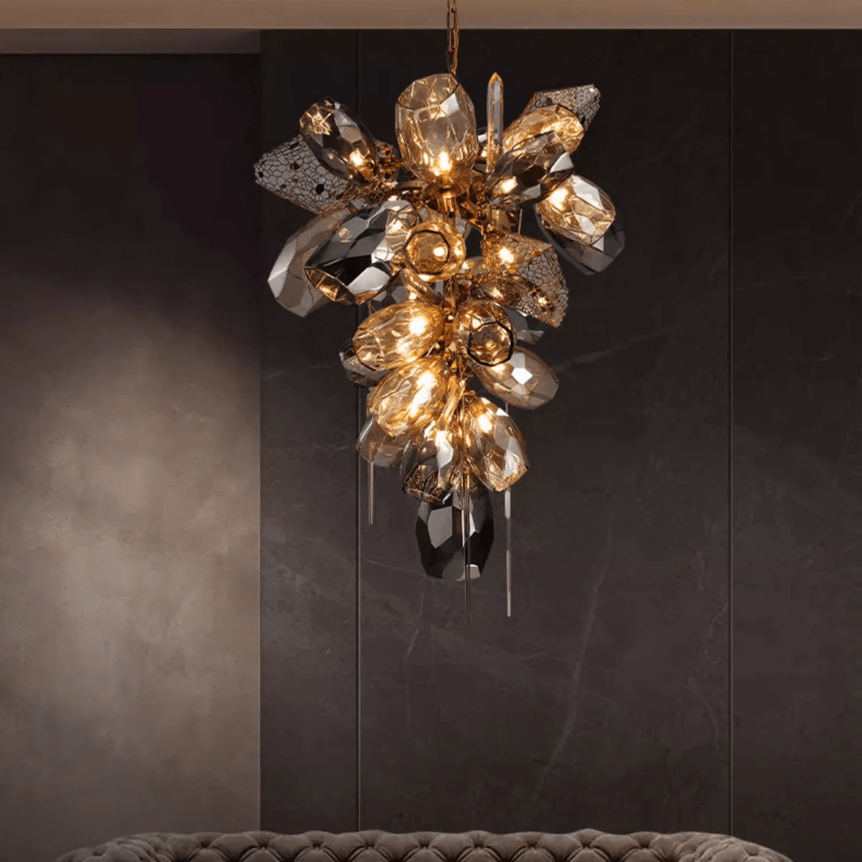 Aurora Chandelier Modern Glass Crystal Smoked Cluster