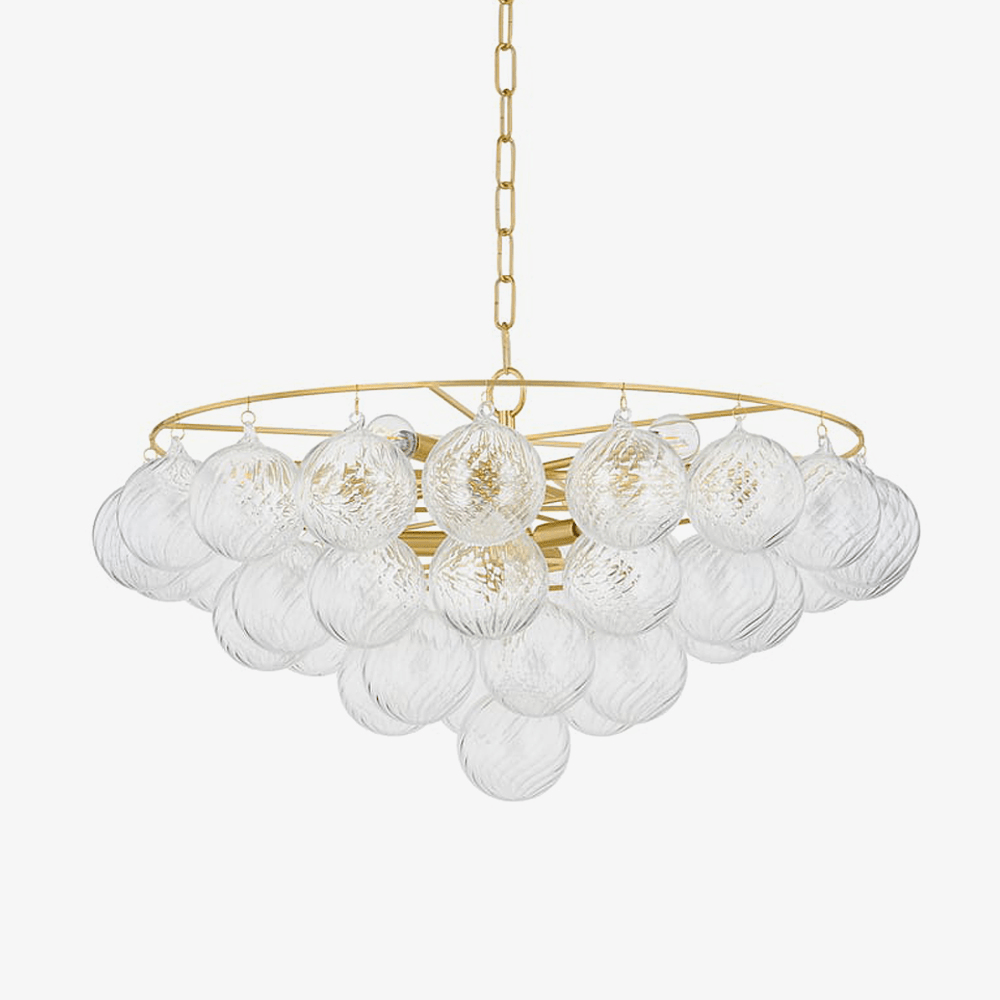 Aurora Chandelier Clear Glass Globe Aged Brass Elegant