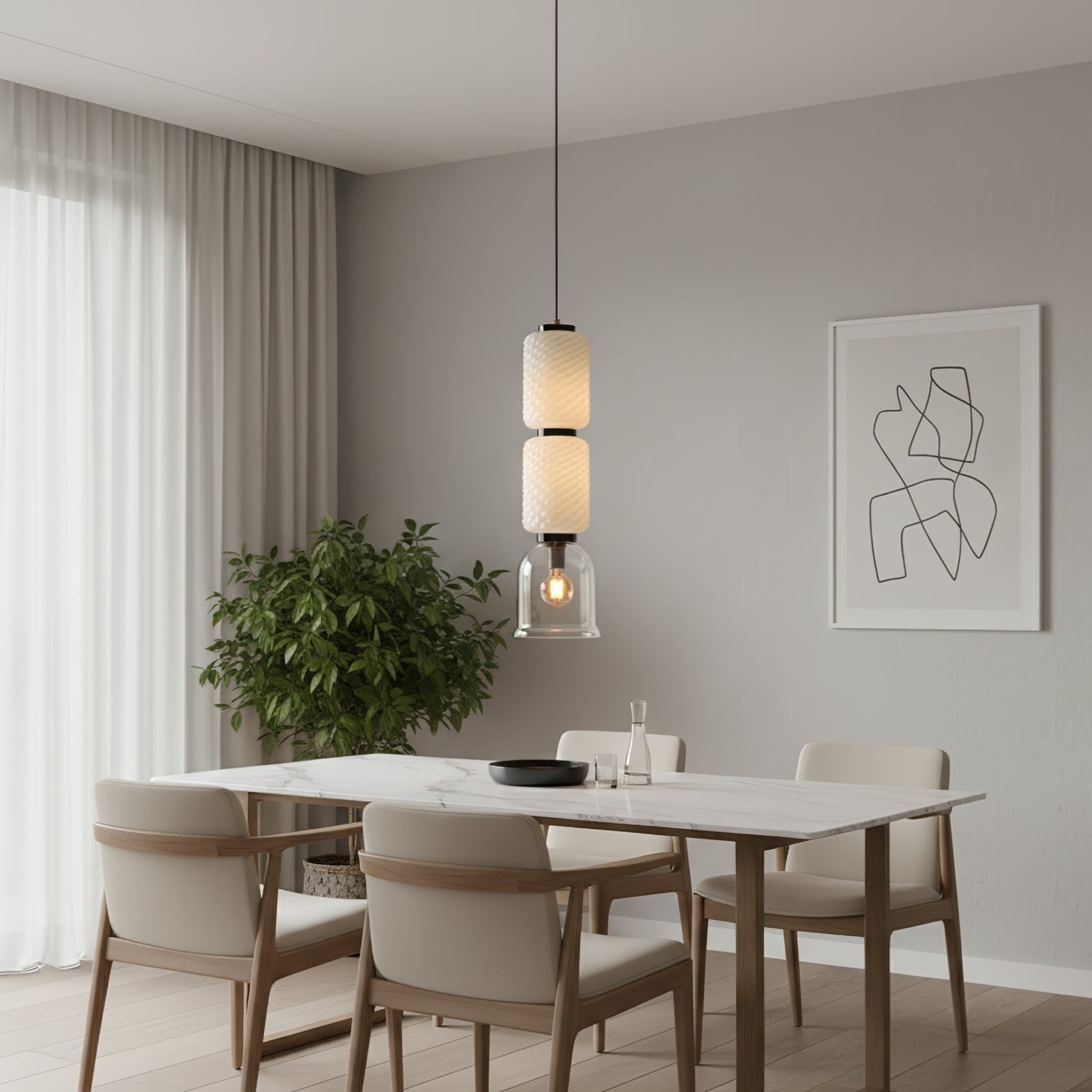 Textured Modern Metal & Glass Pendant Light