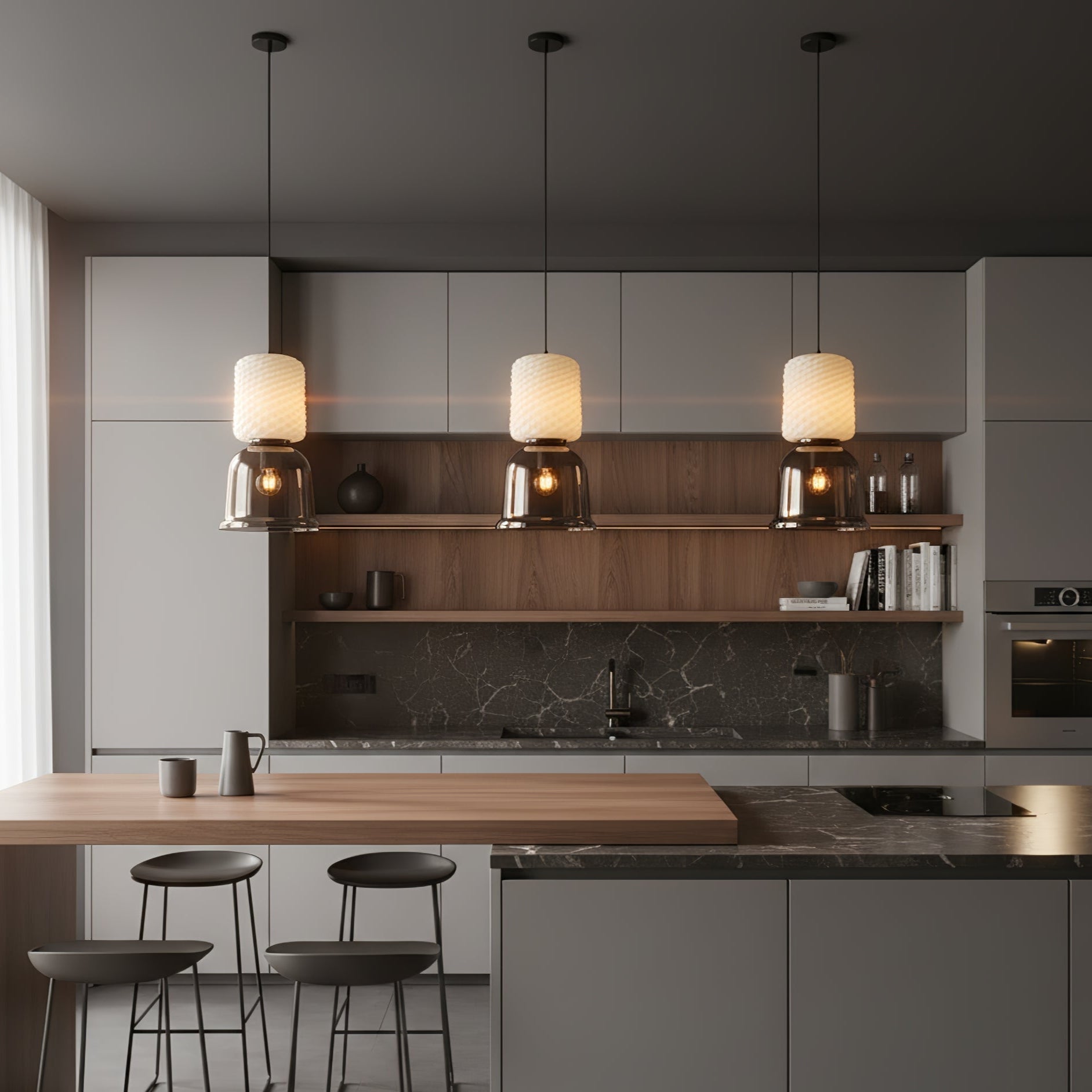 Textured Modern Metal & Glass Pendant Light