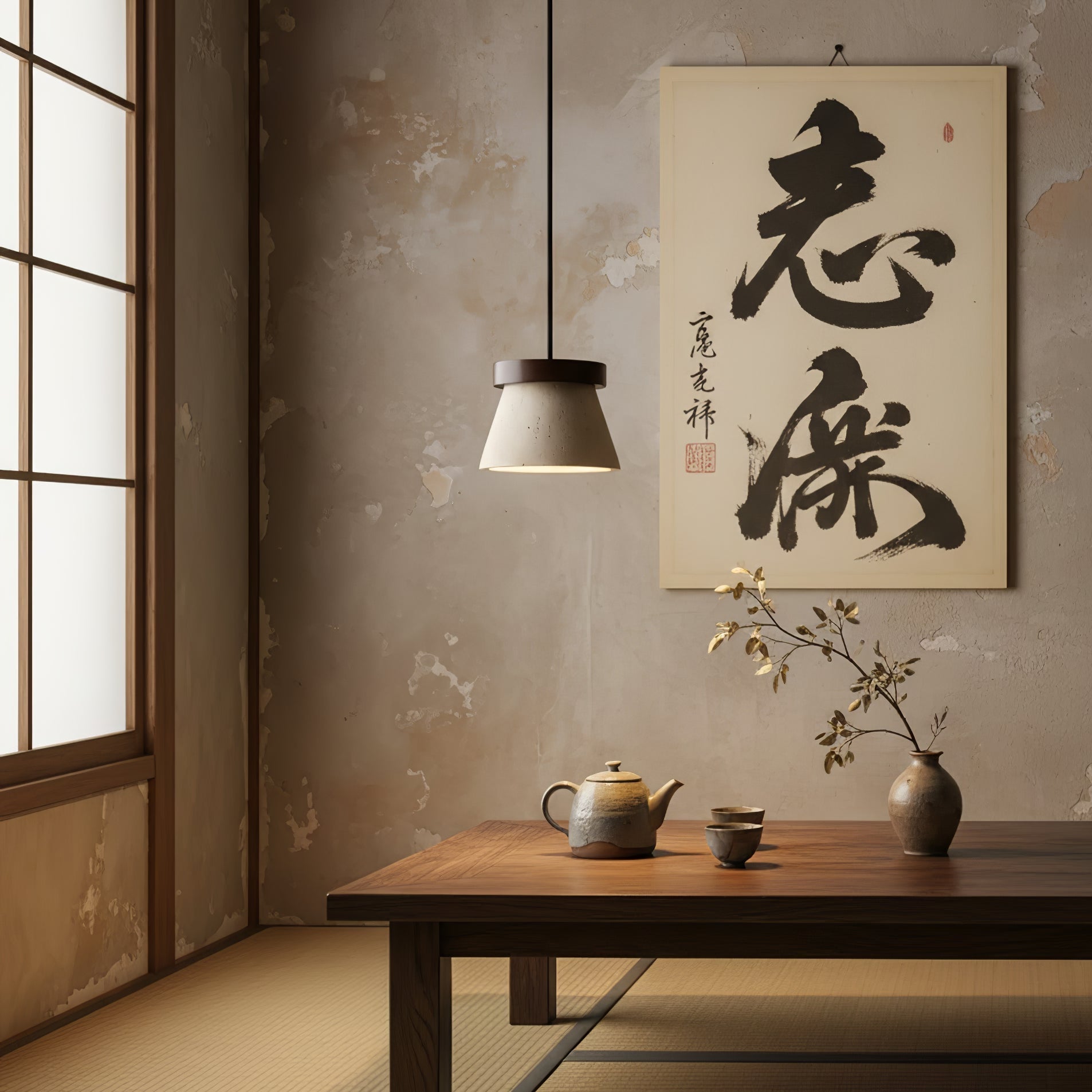 Cone Modern Travertine & Wood Pendant Light