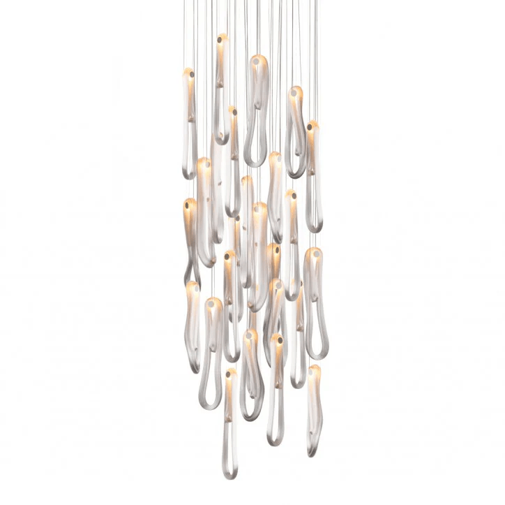 Pearlescent Modern Metal & Glass Chandelier