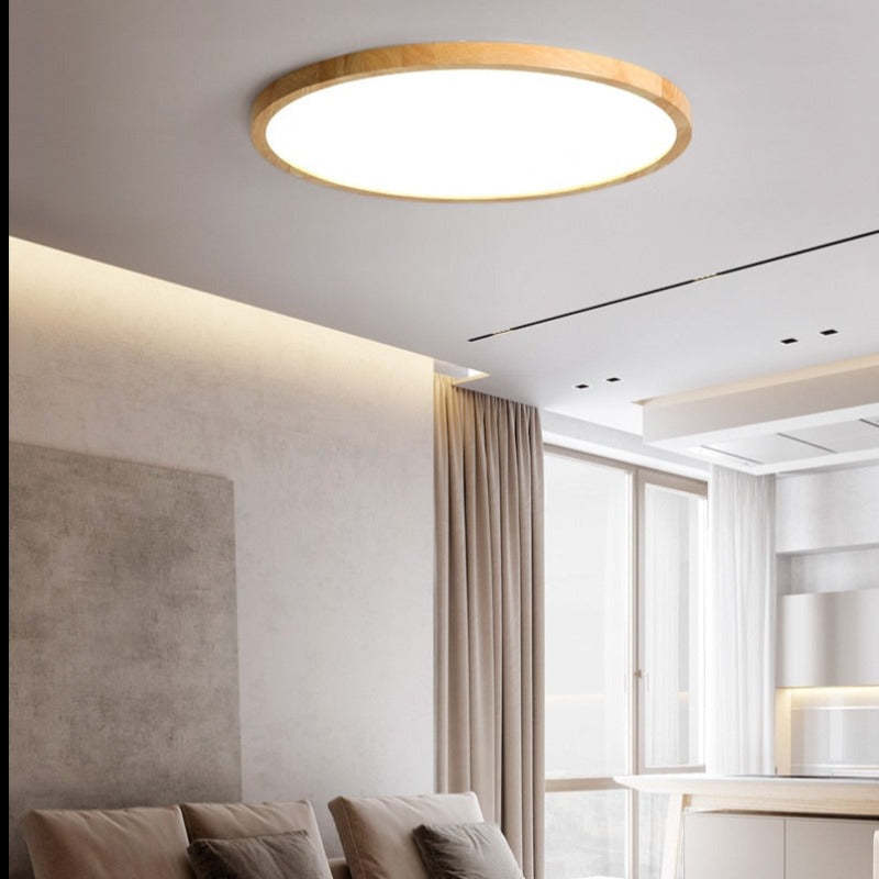 Ozawa Modern Wood Round Flush Mount Ceiling Lights Living Room