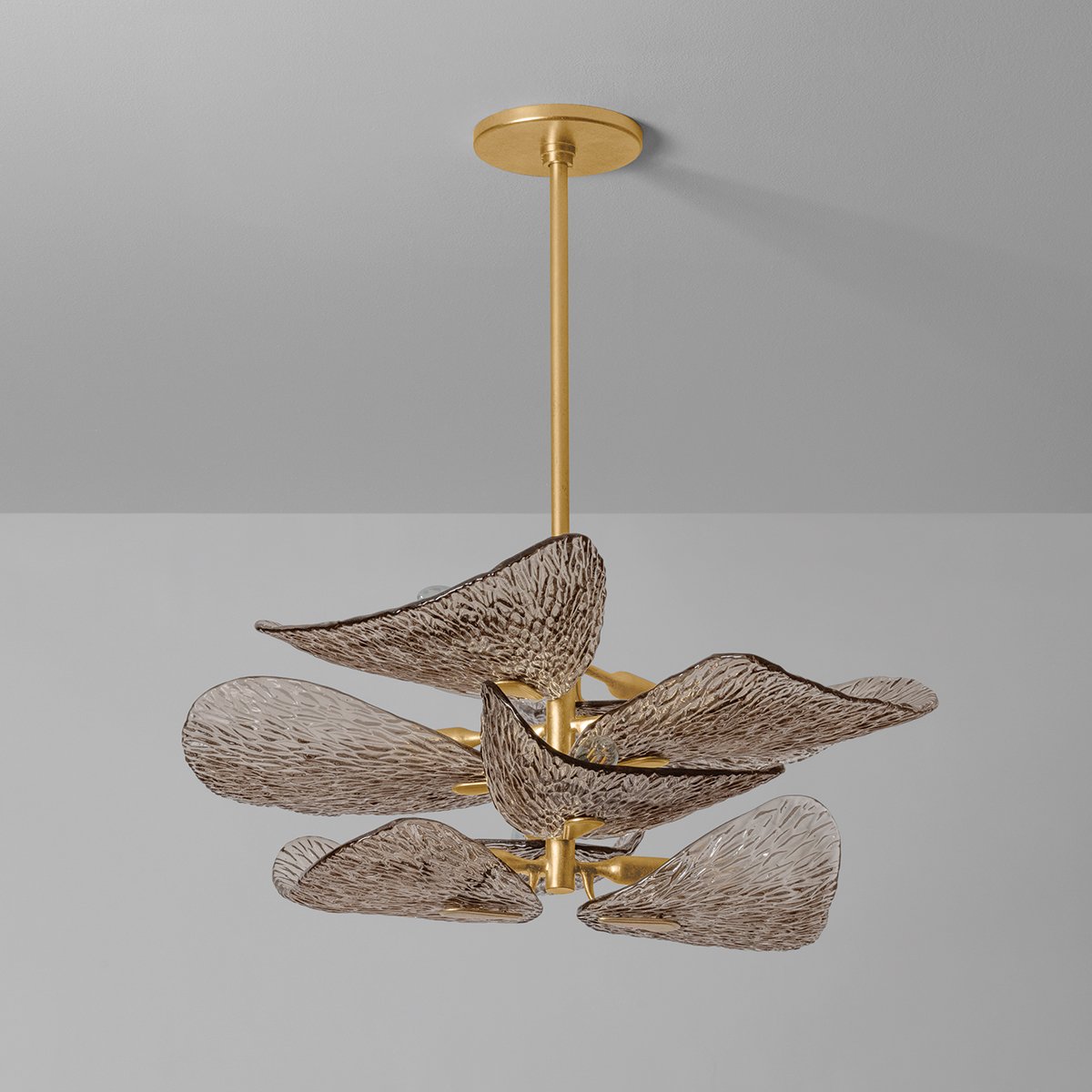 Aurora Chandelier Cardiff Piastra Glass Petal Layered Bronze