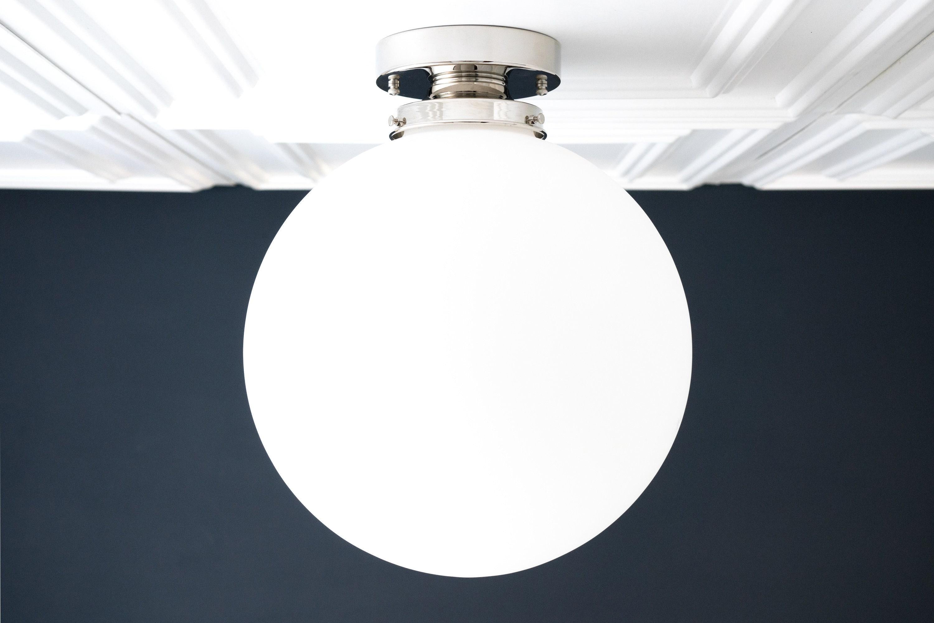 Pearl White Brass Globe Ceiling Light  Contemporary